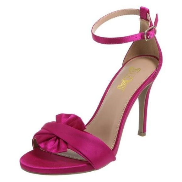 Womens Satin Pumps Brash Austen Pink Fushia 8.5 Open Toe Heels Sandals Ankle - Picture 1 of 5